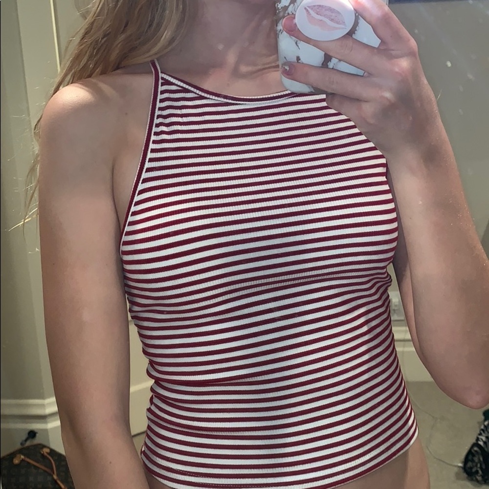 Red and white striped ribbed tank top
